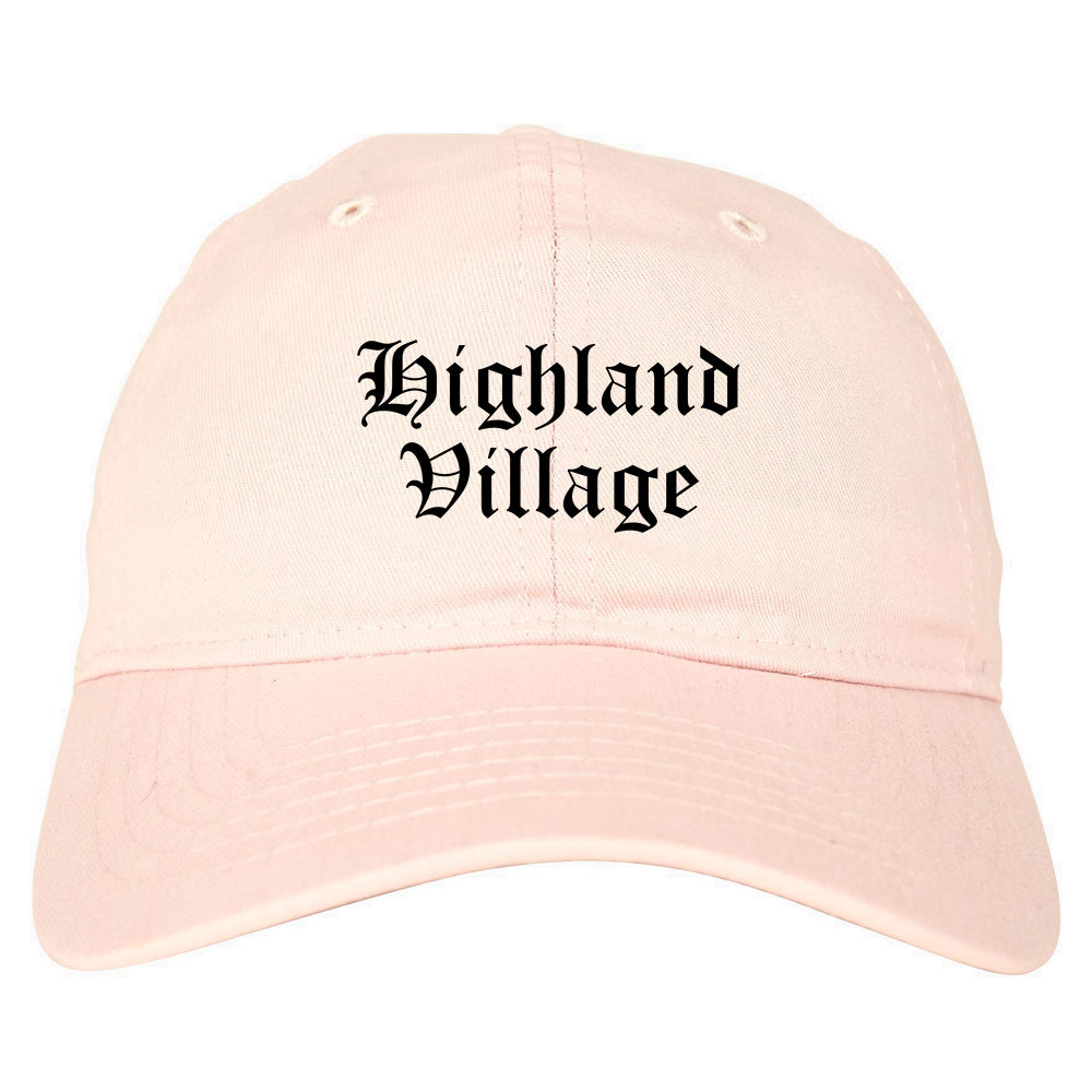 Highland Village Texas TX Old English Mens Dad Hat Baseball Cap Pink