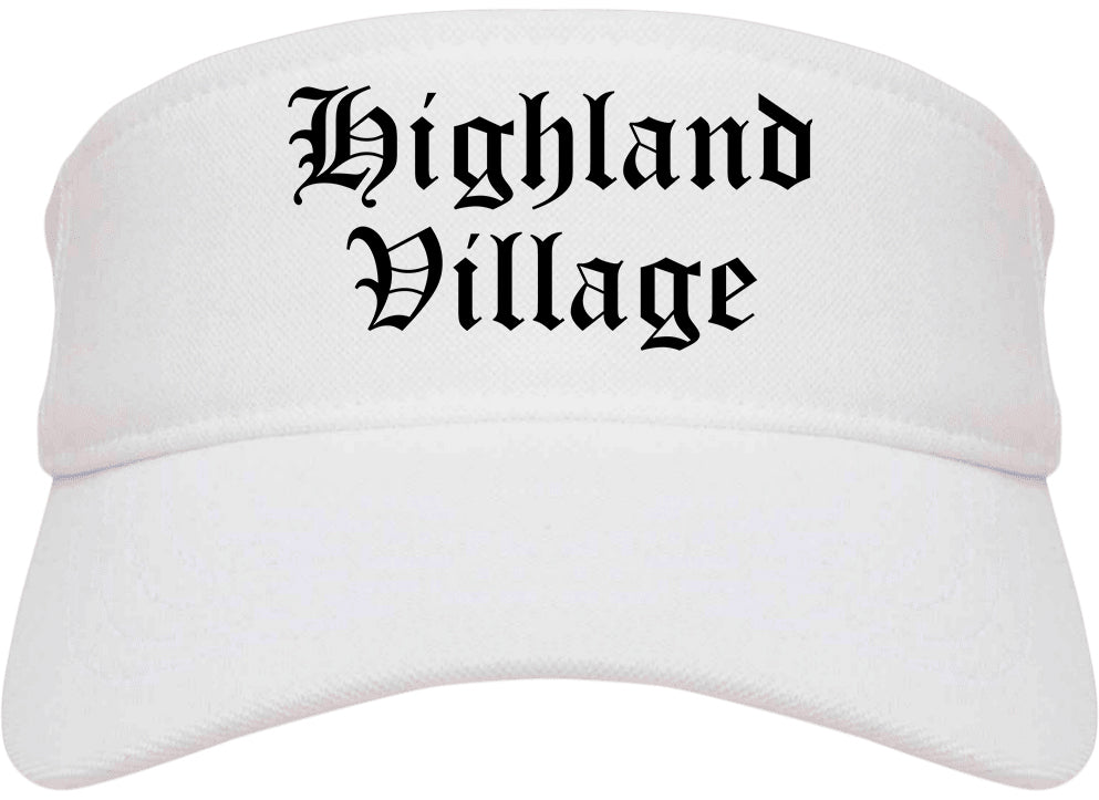 Highland Village Texas TX Old English Mens Visor Cap Hat White