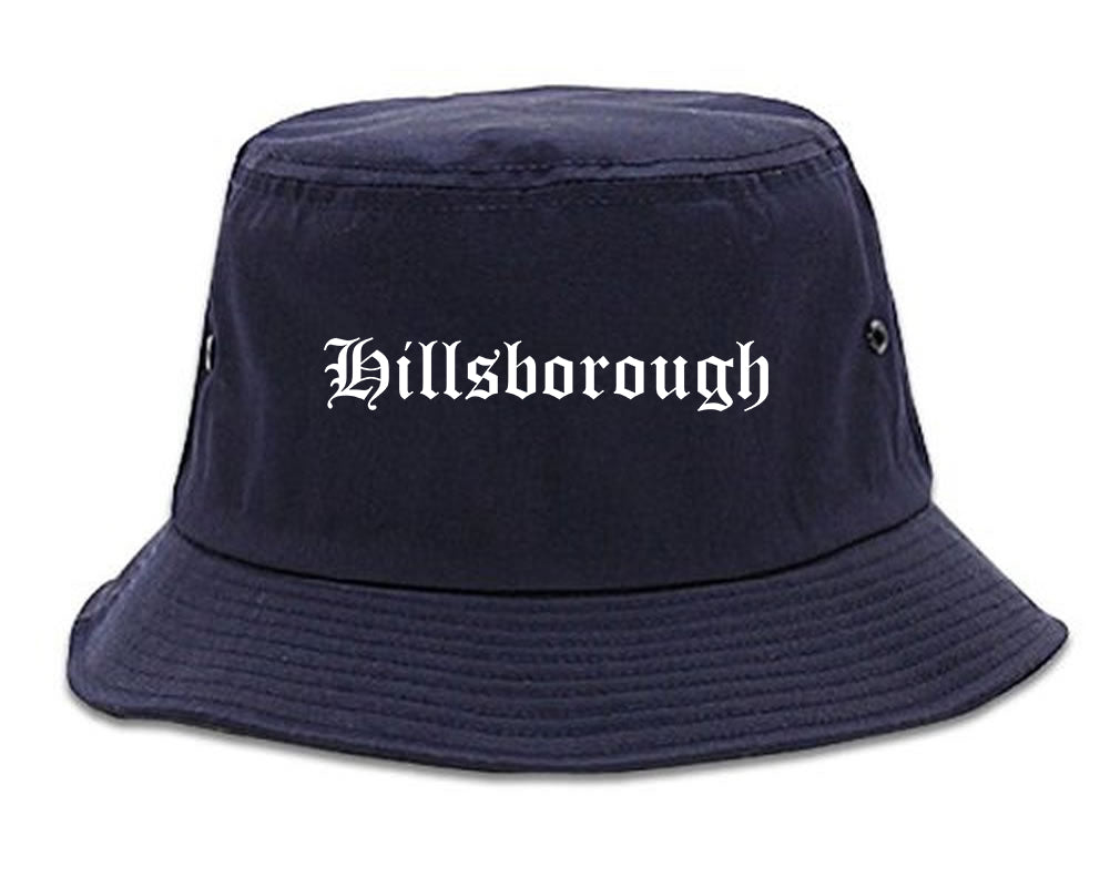 Hillsborough California CA Old English Mens Bucket Hat Navy Blue
