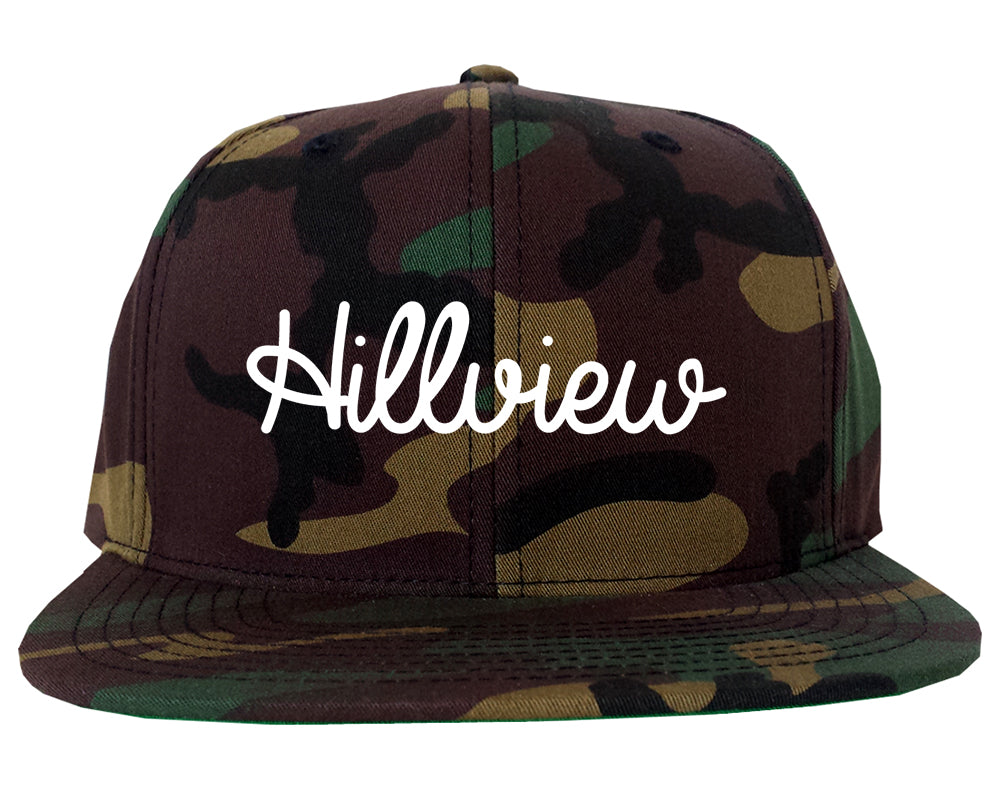 Hillview Kentucky KY Script Mens Snapback Hat Army Camo