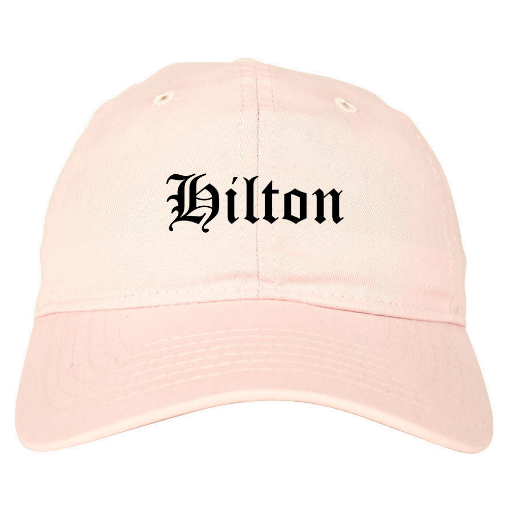 Hilton New York NY Old English Mens Dad Hat Baseball Cap Pink