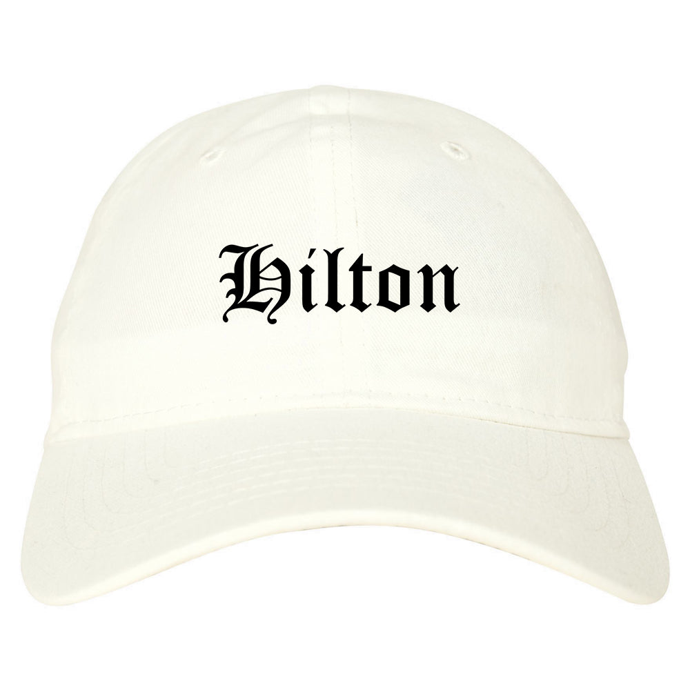 Hilton New York NY Old English Mens Dad Hat Baseball Cap White