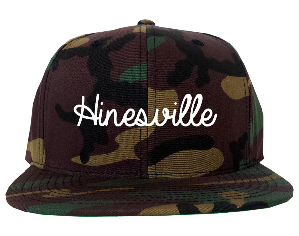 Hinesville Georgia GA Script Mens Snapback Hat Army Camo