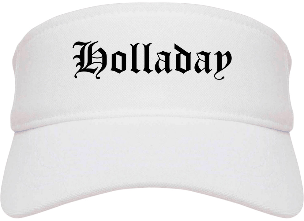 Holladay Utah UT Old English Mens Visor Cap Hat White