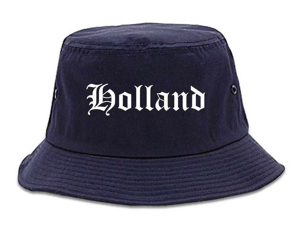 Holland Michigan MI Old English Mens Bucket Hat Navy Blue