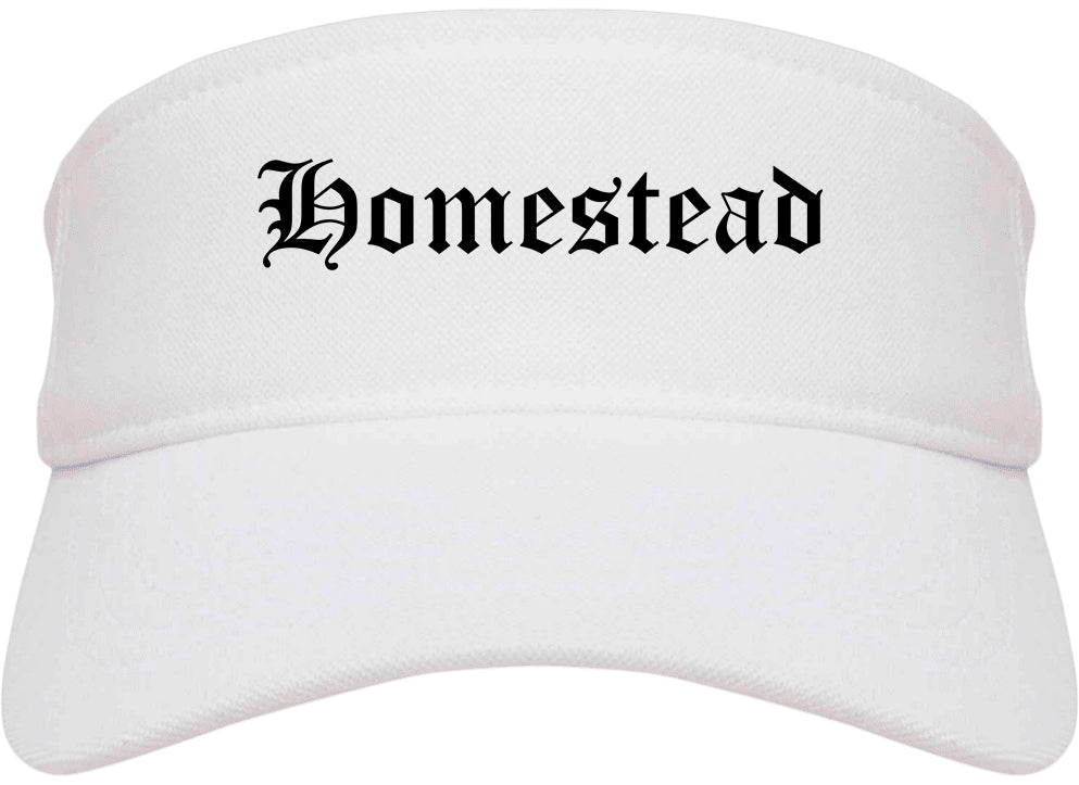 Homestead Florida FL Old English Mens Visor Cap Hat White