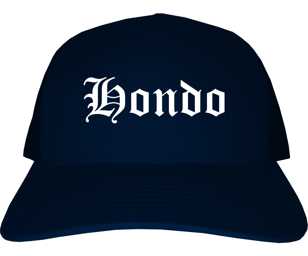 Hondo Texas TX Old English Mens Trucker Hat Cap Navy Blue
