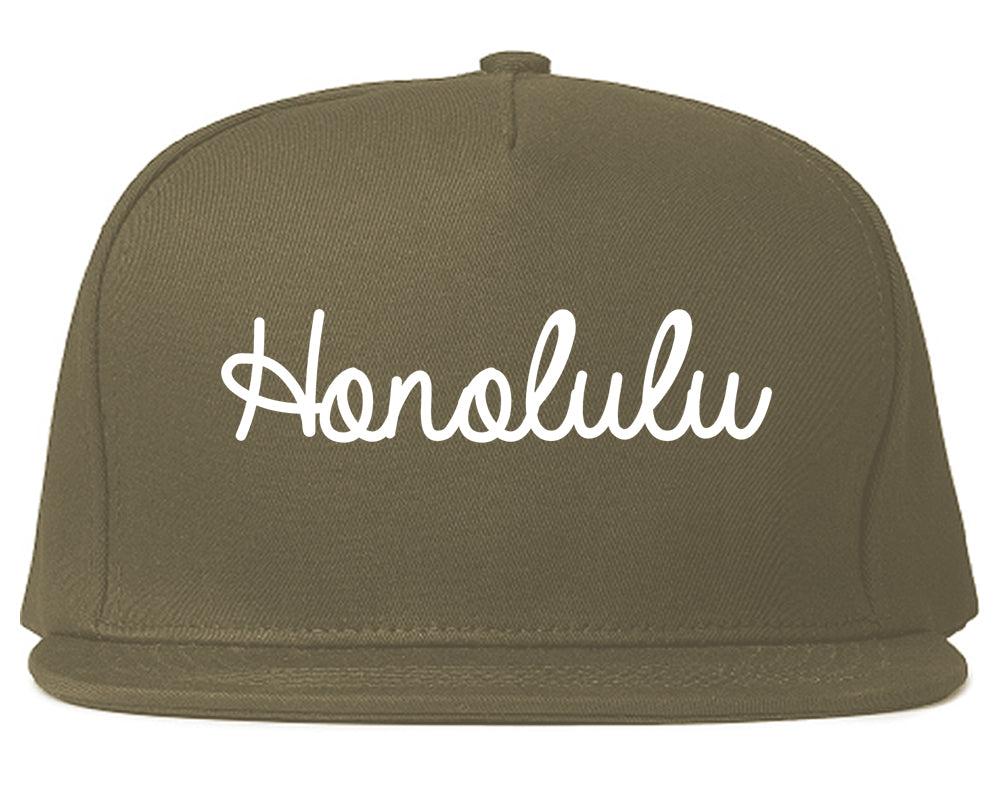 Honolulu Hawaii HI Script Mens Snapback Hat Grey