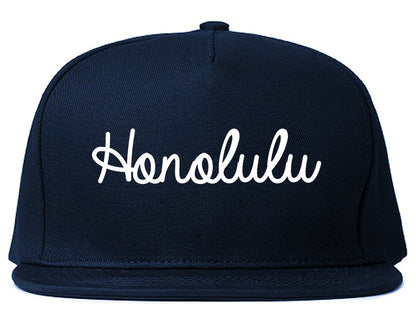 Honolulu Hawaii HI Script Mens Snapback Hat Navy Blue