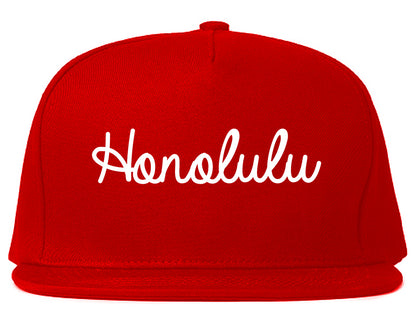 Honolulu Hawaii HI Script Mens Snapback Hat Red