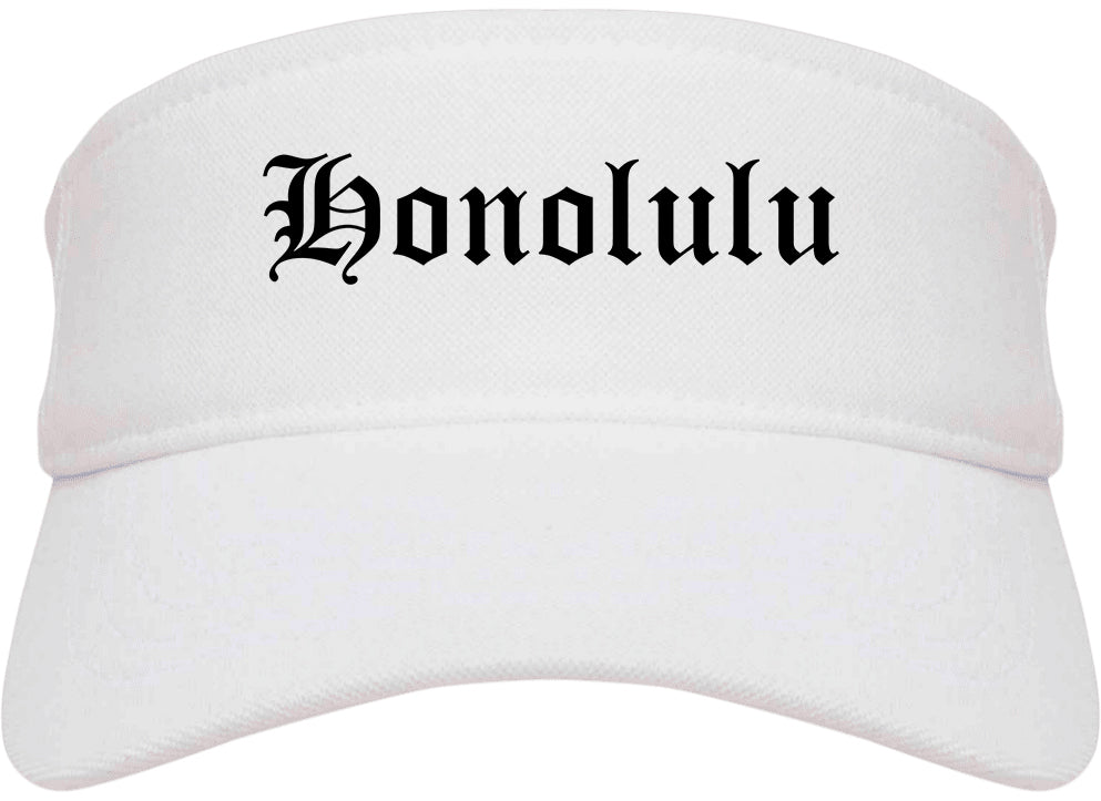 Honolulu Hawaii HI Old English Mens Visor Cap Hat White