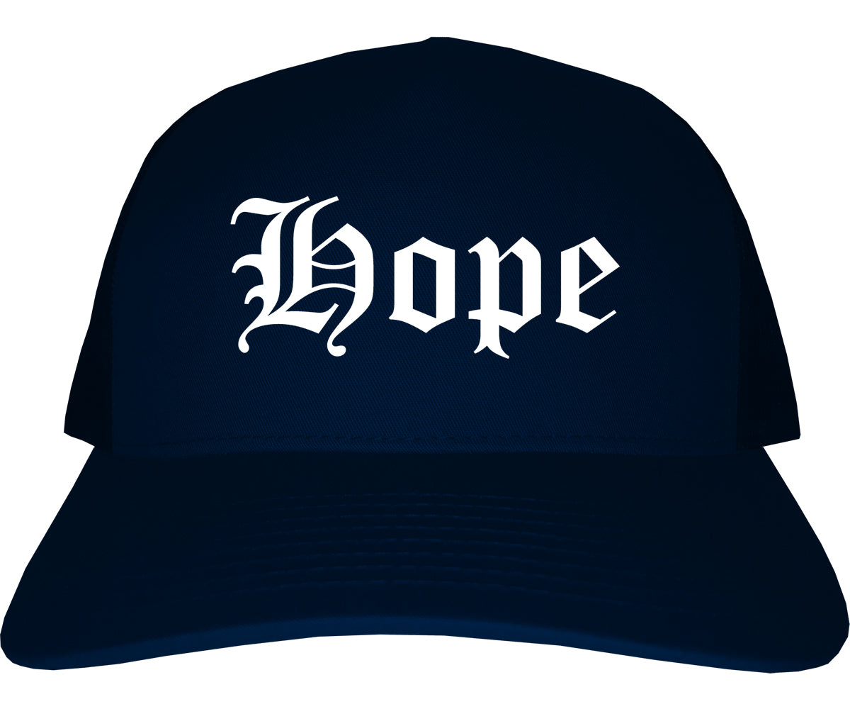 Hope Arkansas AR Old English Mens Trucker Hat Cap Navy Blue