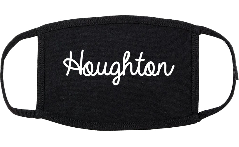 Houghton Michigan MI Script Cotton Face Mask Black