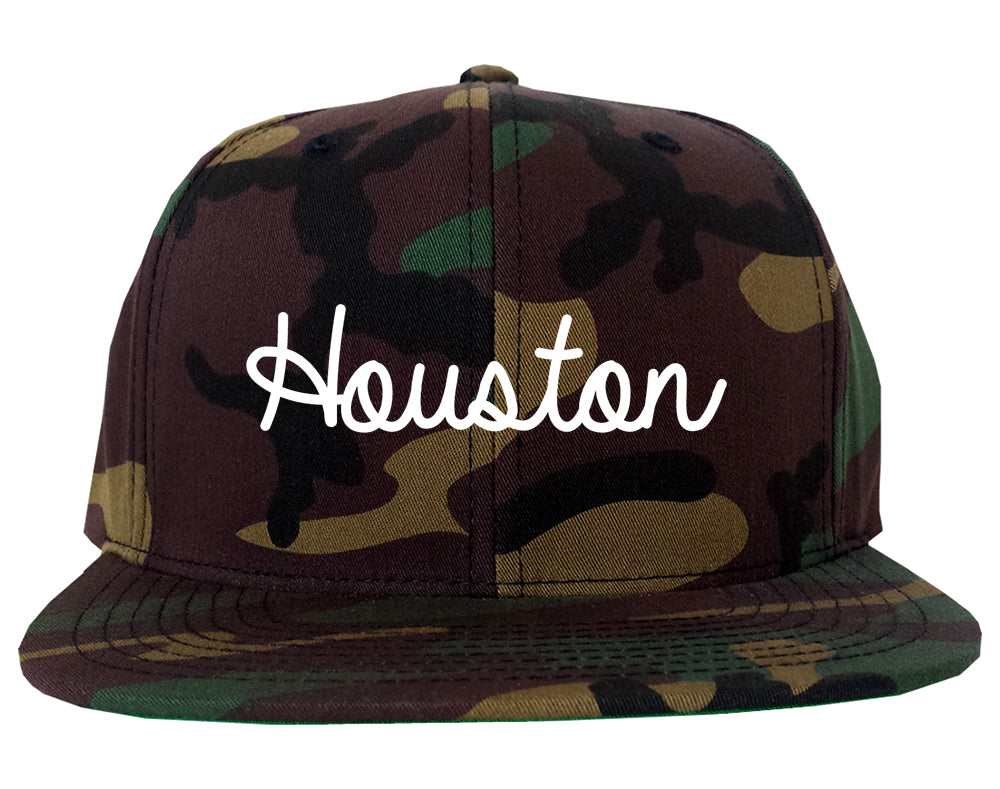 Houston Texas TX Script Mens Snapback Hat Army Camo