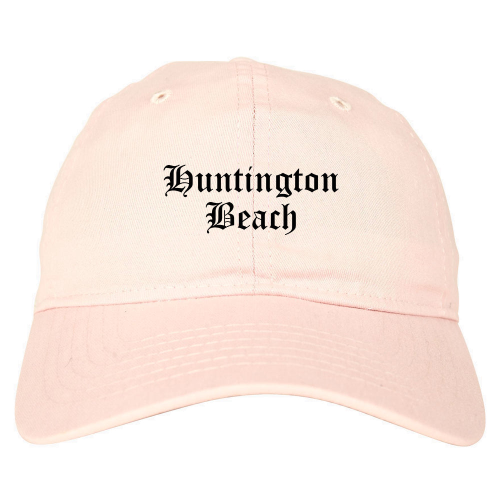 Huntington Beach California CA Old English Mens Dad Hat Baseball Cap Pink