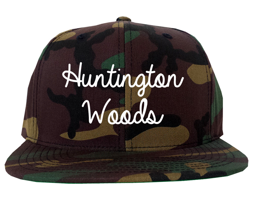 Huntington Woods Michigan MI Script Mens Snapback Hat Army Camo