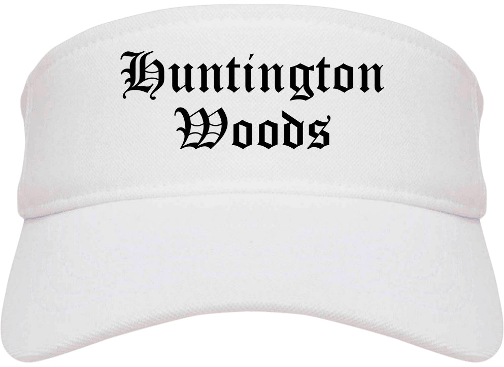 Huntington Woods Michigan MI Old English Mens Visor Cap Hat White