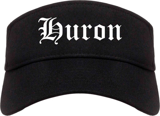 Huron South Dakota SD Old English Mens Visor Cap Hat Black