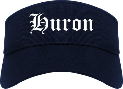Huron South Dakota SD Old English Mens Visor Cap Hat Navy Blue