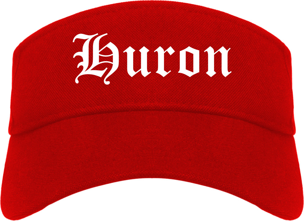 Huron South Dakota SD Old English Mens Visor Cap Hat Red