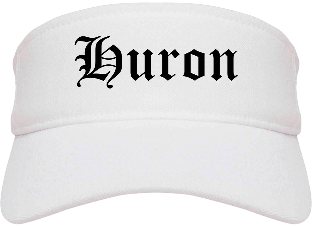 Huron South Dakota SD Old English Mens Visor Cap Hat White