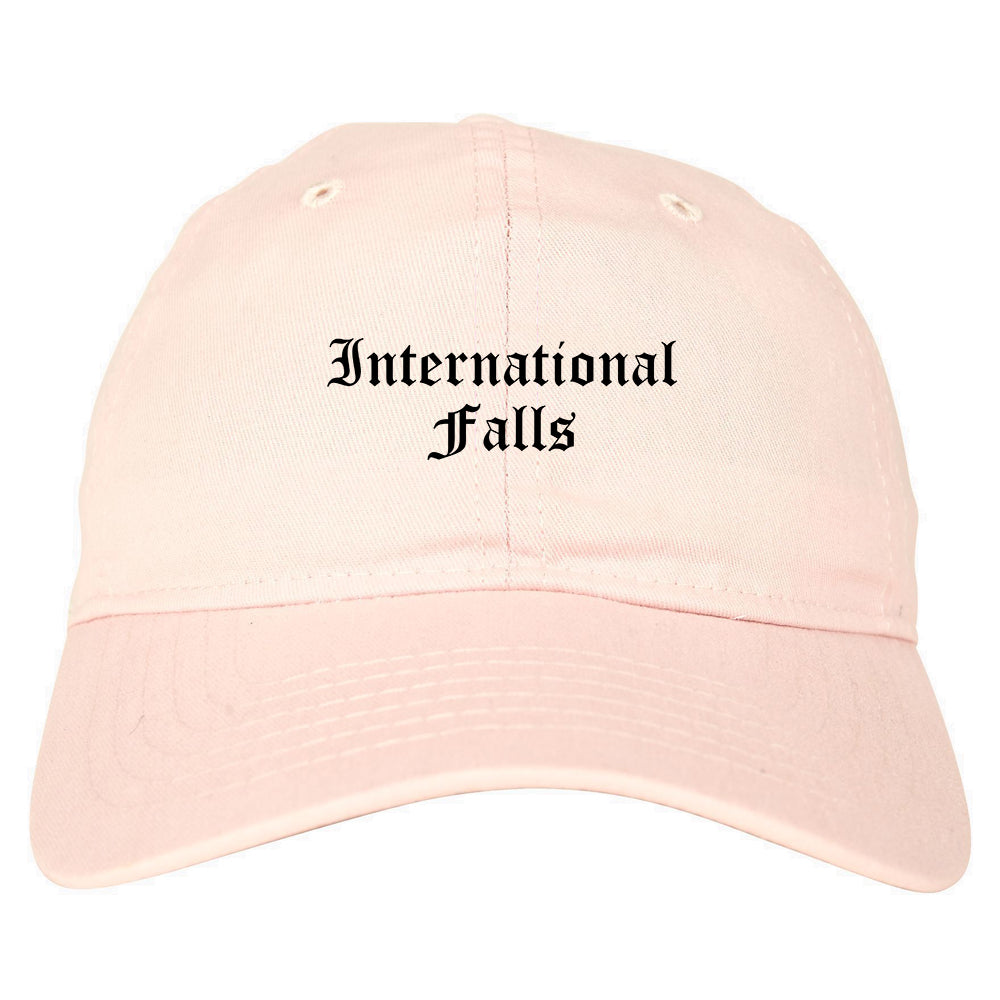 International Falls Minnesota MN Old English Mens Dad Hat Baseball Cap Pink