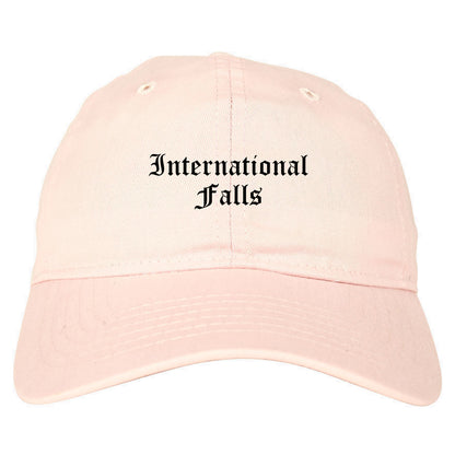 International Falls Minnesota MN Old English Mens Dad Hat Baseball Cap Pink