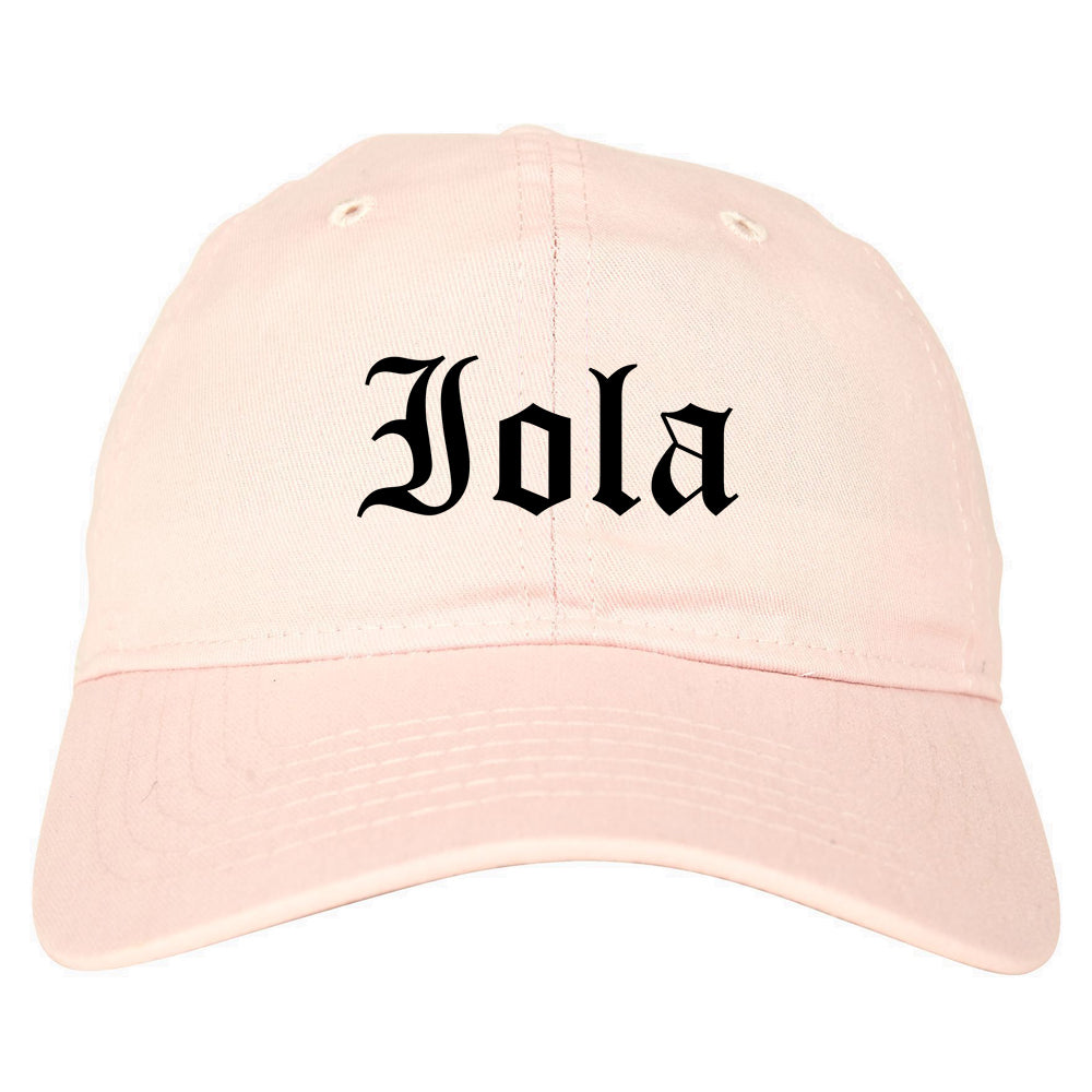 Iola Kansas KS Old English Mens Dad Hat Baseball Cap Pink