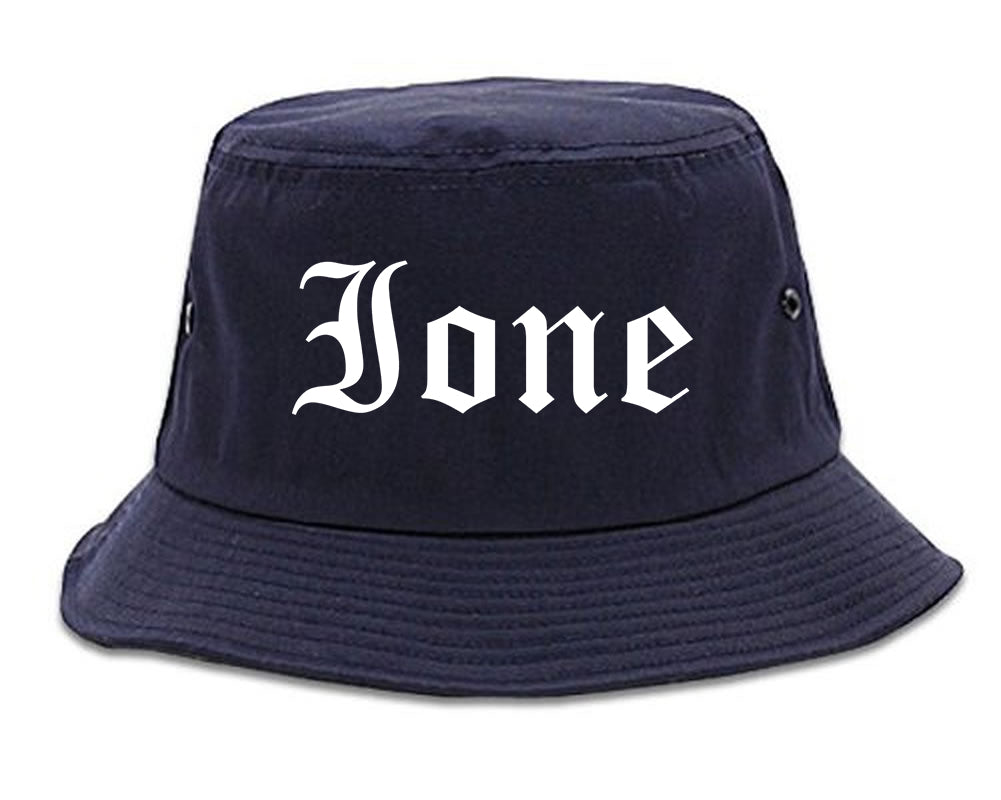 Ione California CA Old English Mens Bucket Hat Navy Blue