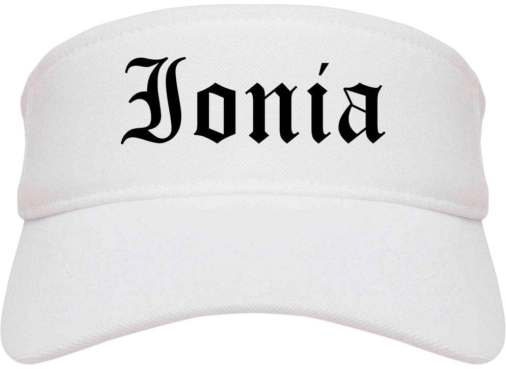 Ionia Michigan MI Old English Mens Visor Cap Hat White
