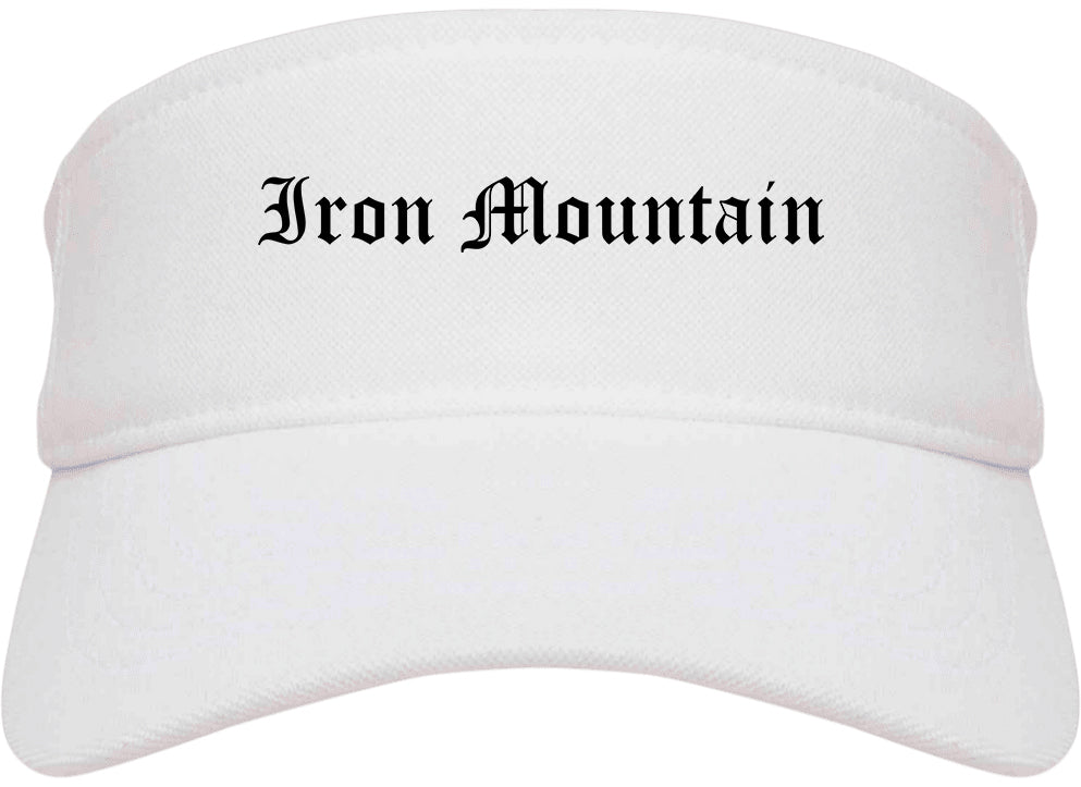 Iron Mountain Michigan MI Old English Mens Visor Cap Hat White