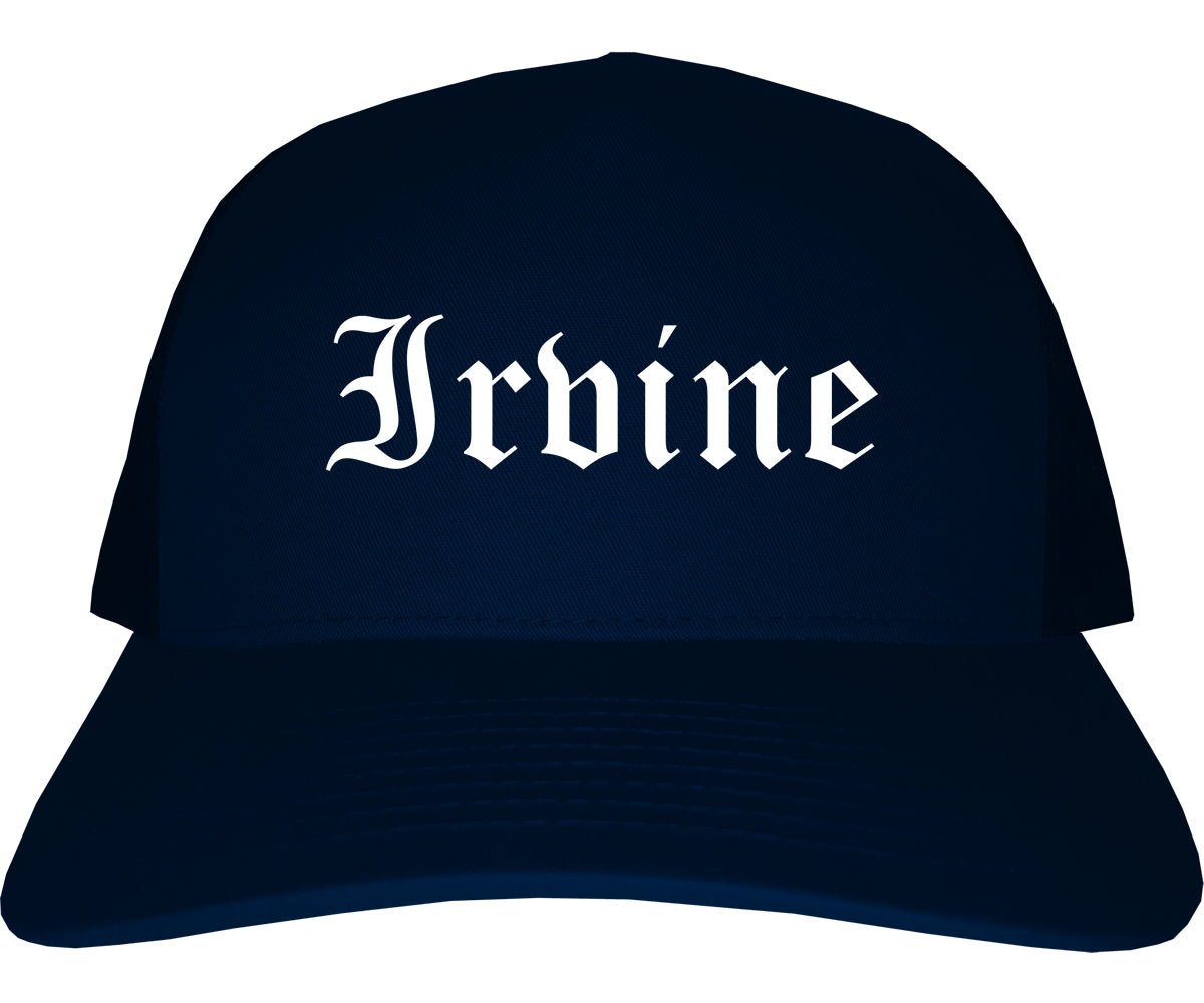 Irvine California CA Old English Mens Trucker Hat Cap Navy Blue