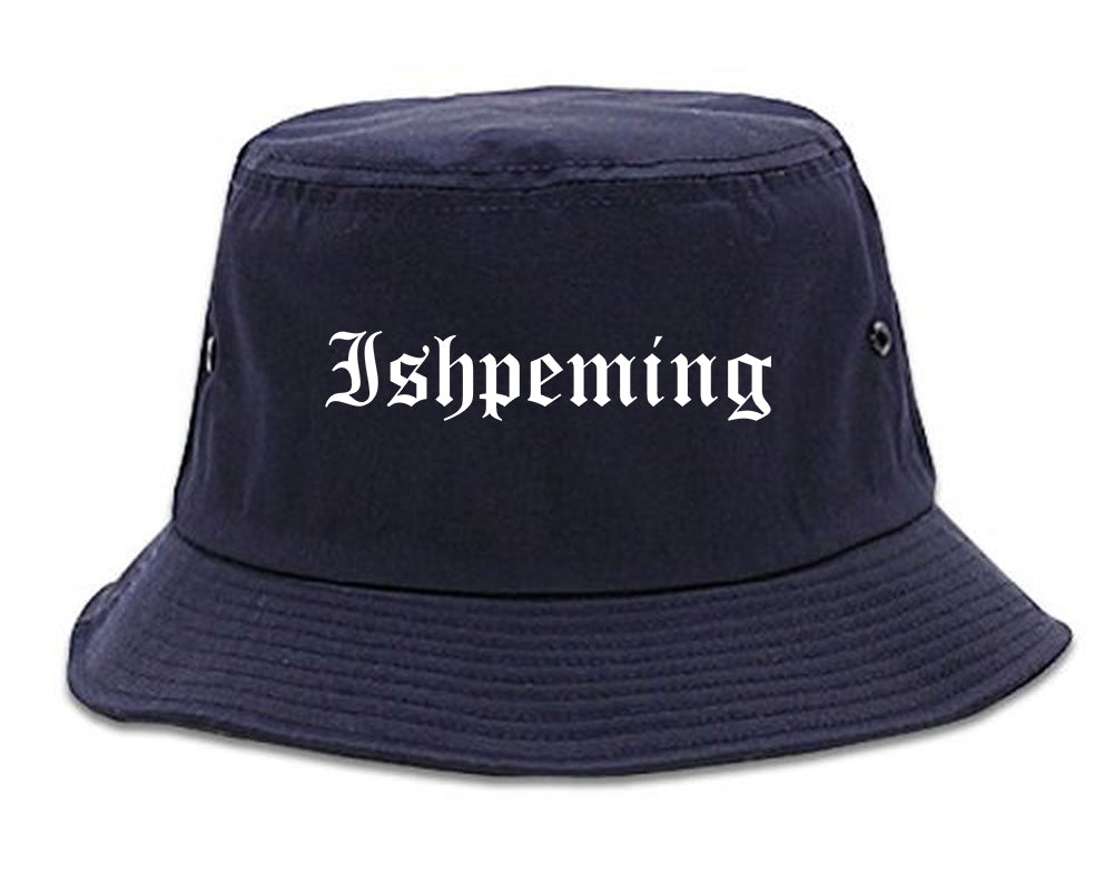 Ishpeming Michigan MI Old English Mens Bucket Hat Navy Blue