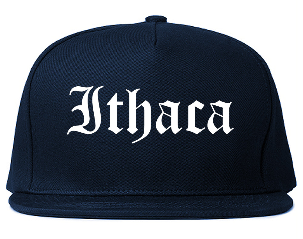 Ithaca New York NY Old English Mens Snapback Hat Navy Blue