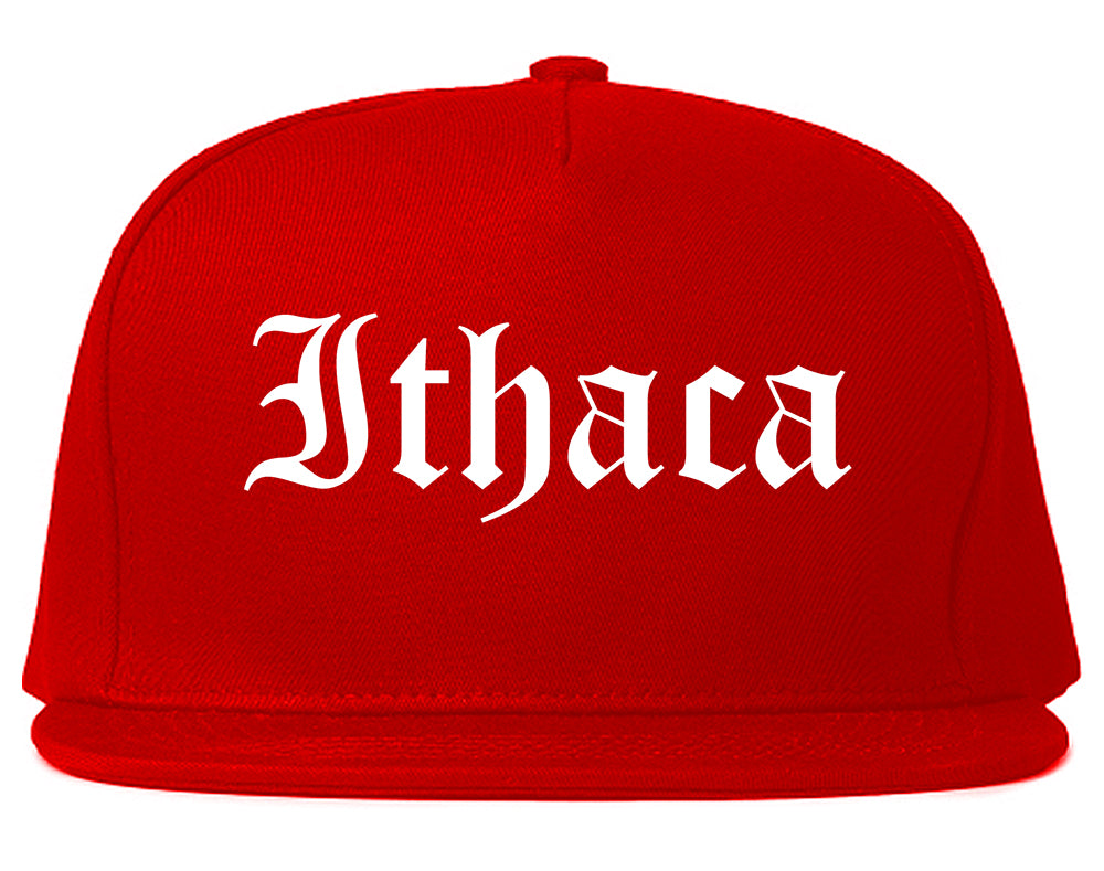 Ithaca New York NY Old English Mens Snapback Hat Red
