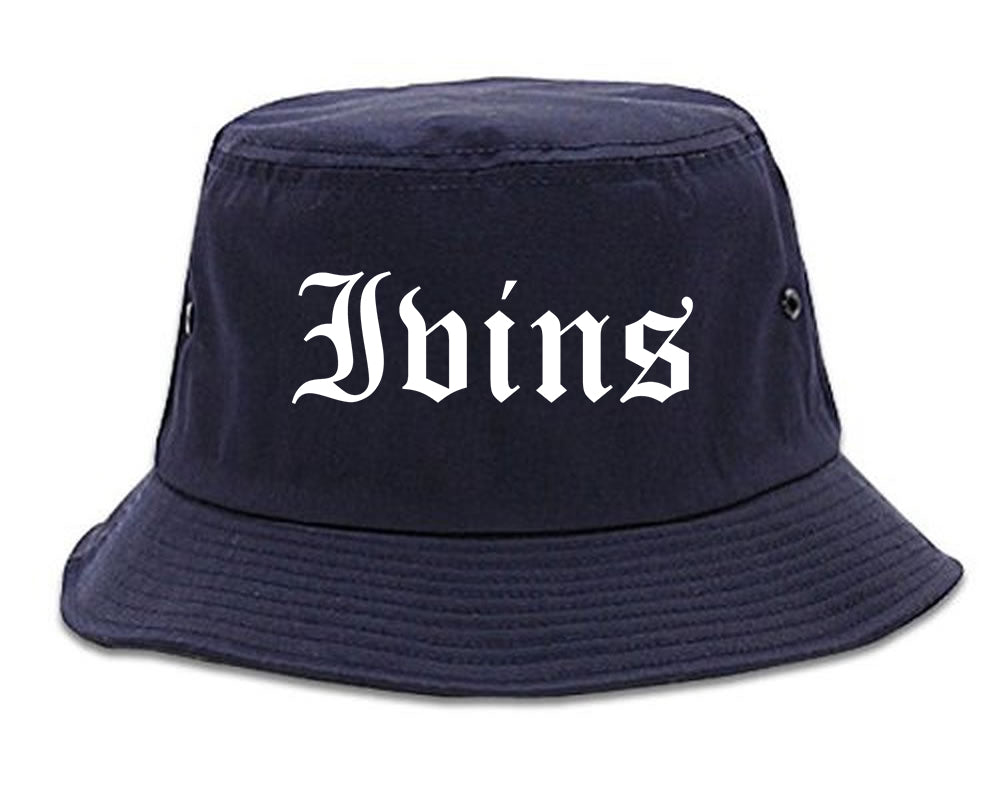 Ivins Utah UT Old English Mens Bucket Hat Navy Blue