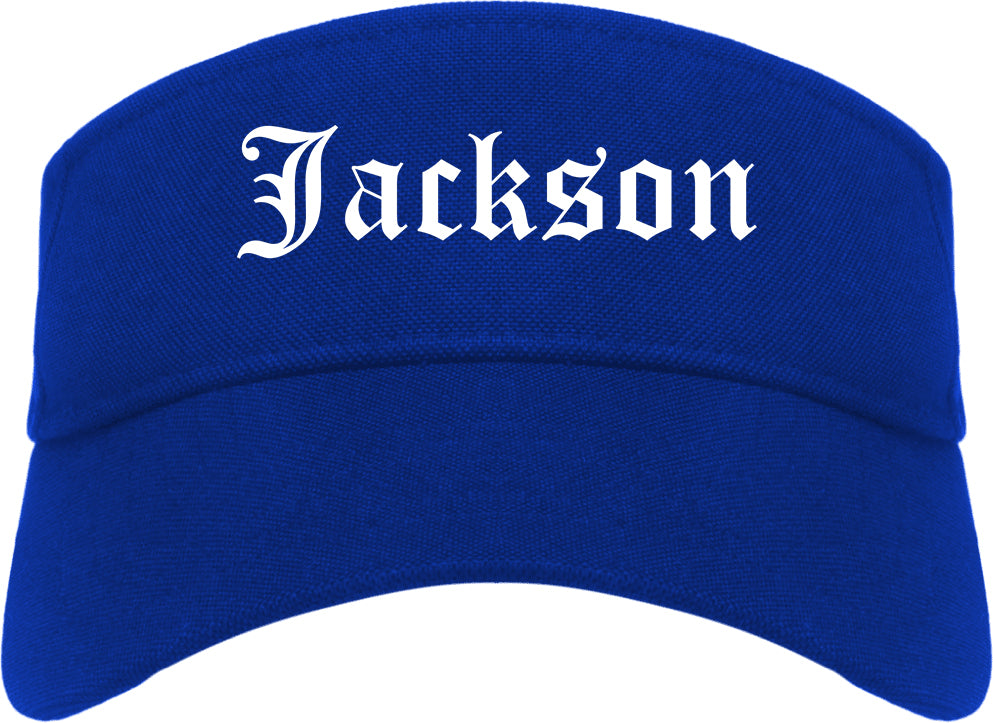 Jackson Missouri MO Old English Mens Visor Cap Hat Royal Blue