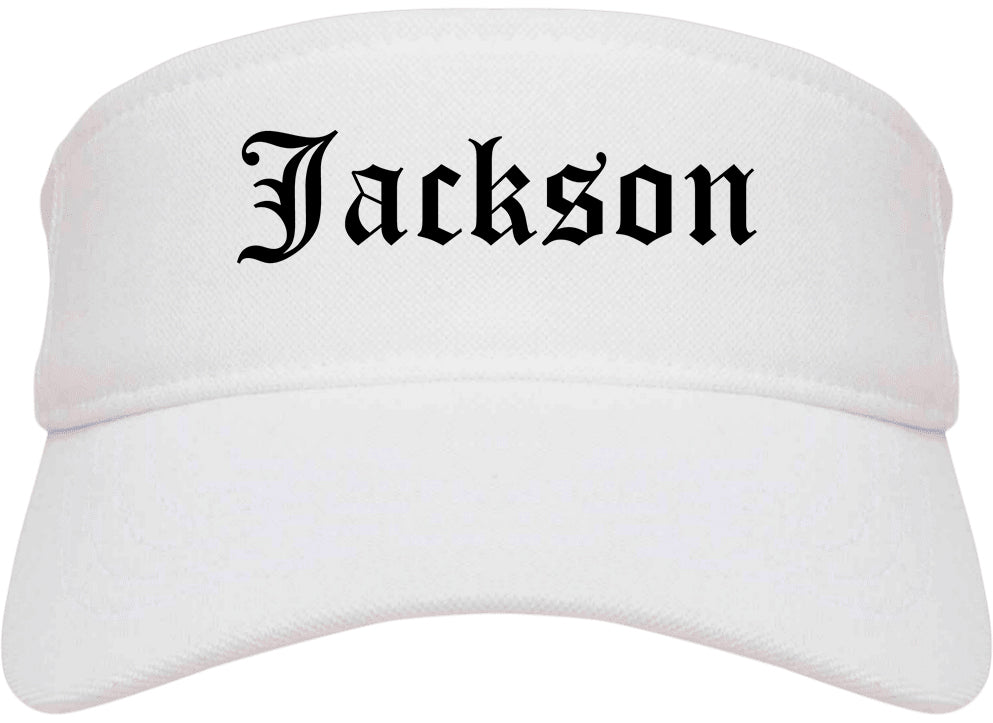 Jackson Missouri MO Old English Mens Visor Cap Hat White