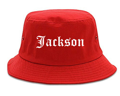 Jackson Tennessee TN Old English Mens Bucket Hat Red