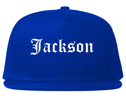 Jackson Wyoming WY Old English Mens Snapback Hat Royal Blue