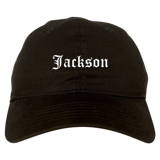 Jackson Wyoming WY Old English Mens Dad Hat Baseball Cap Black