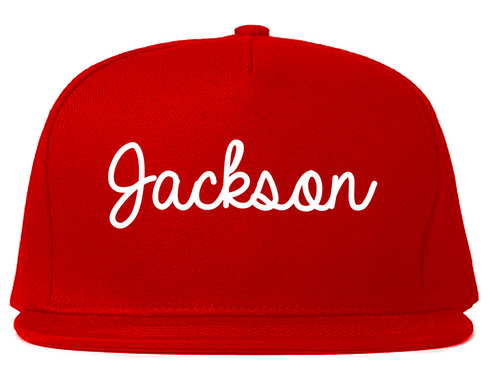 Jackson Wyoming WY Script Mens Snapback Hat Red