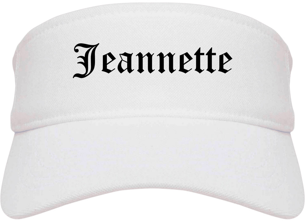 Jeannette Pennsylvania PA Old English Mens Visor Cap Hat White