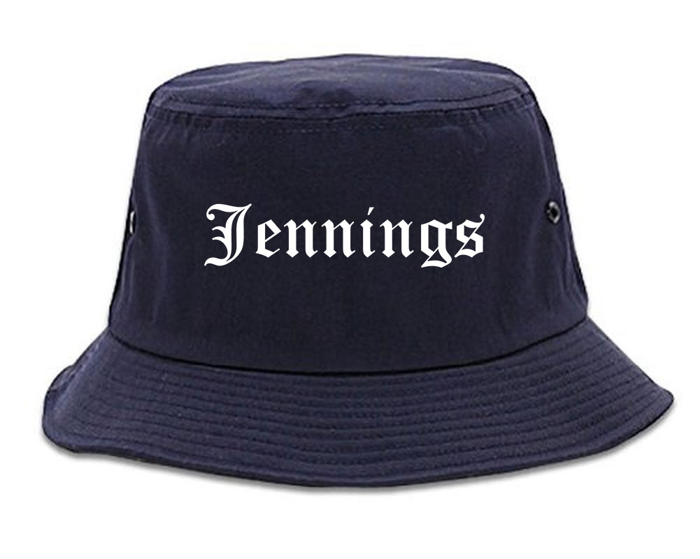 Jennings Louisiana LA Old English Mens Bucket Hat Navy Blue