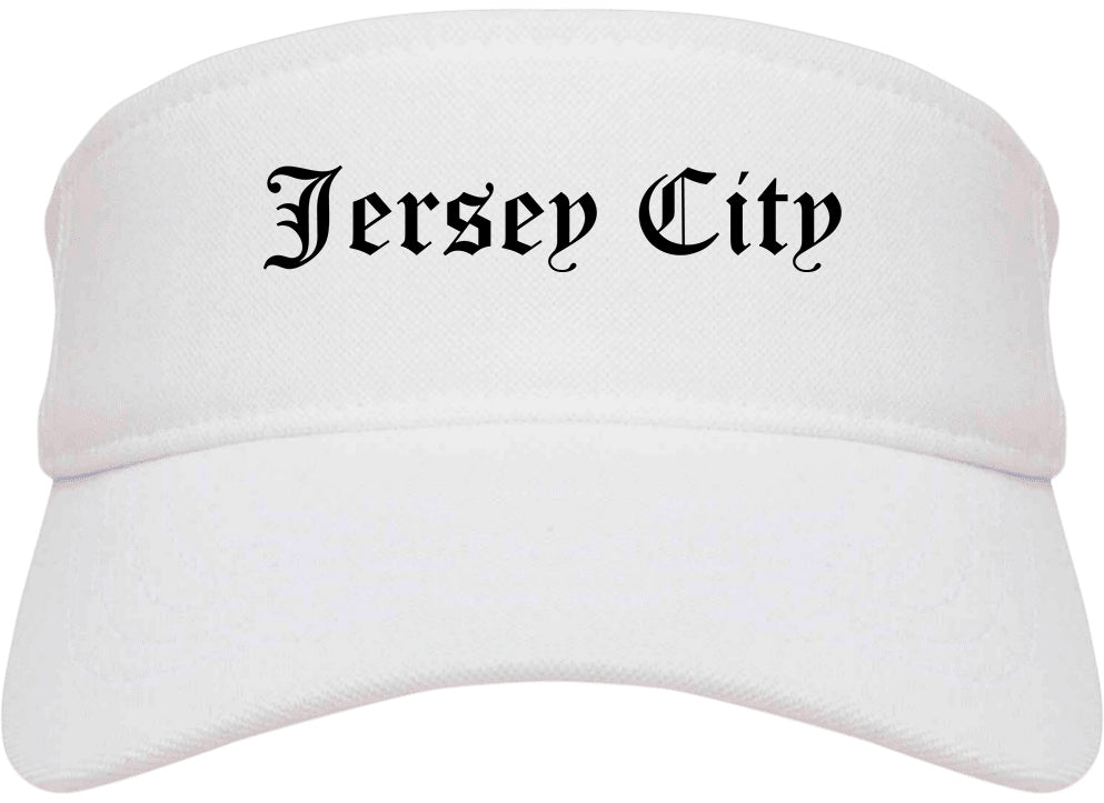 Jersey City New Jersey NJ Old English Mens Visor Cap Hat White
