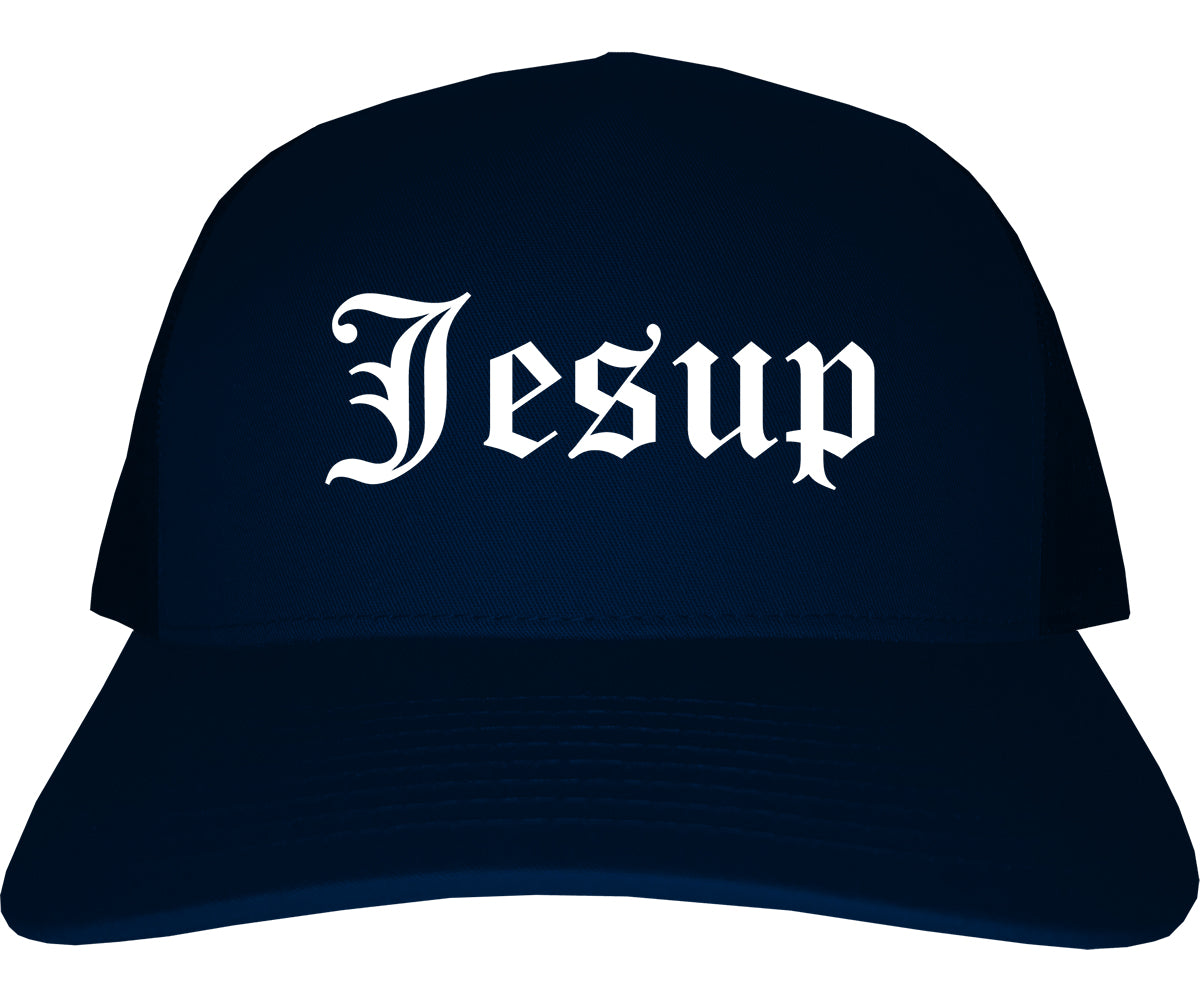 Jesup Georgia GA Old English Mens Trucker Hat Cap Navy Blue