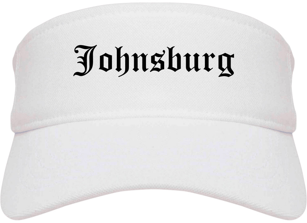 Johnsburg Illinois IL Old English Mens Visor Cap Hat White