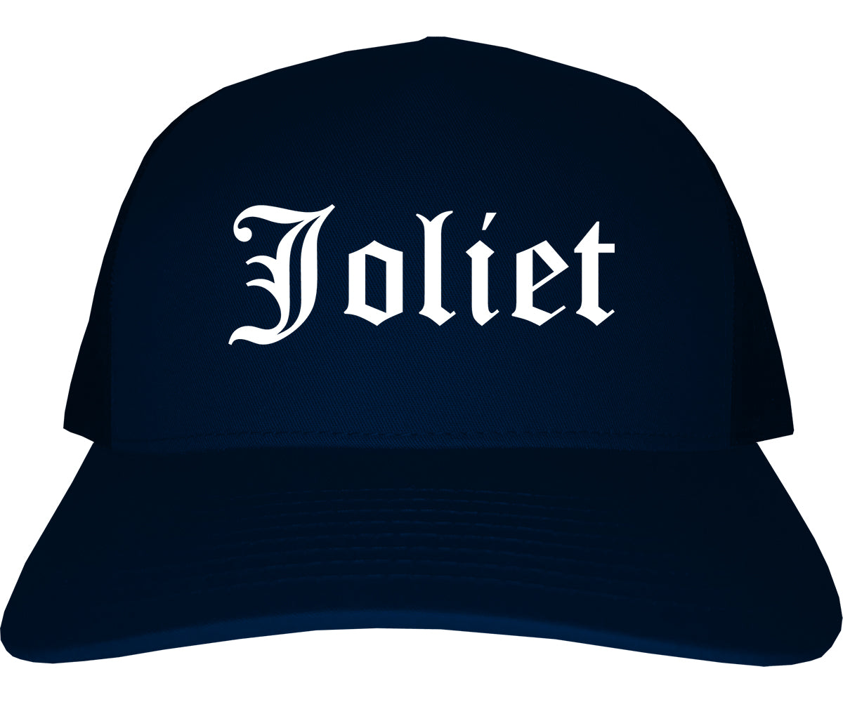 Joliet Illinois IL Old English Mens Trucker Hat Cap Navy Blue