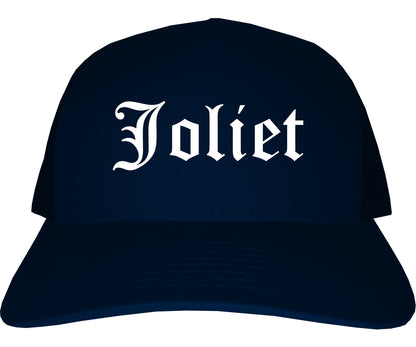 Joliet Illinois IL Old English Mens Trucker Hat Cap Navy Blue