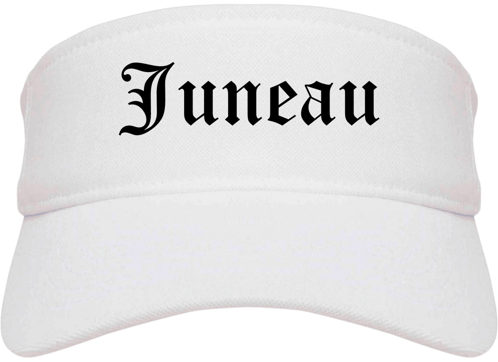 Juneau Alaska AK Old English Mens Visor Cap Hat White